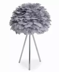Grey Feather Tripod Table Lamp Chrome Legs